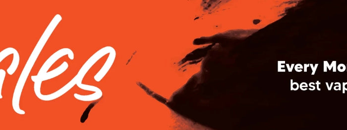 Weekly sales banner in orange and black promoting vape deals, vapes, vape juices and accessories available every Monday.