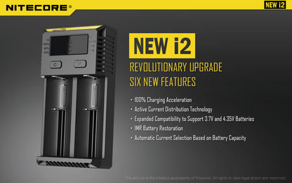 NiteCore Intellicharger New i2 - Two Bay Battery Charger